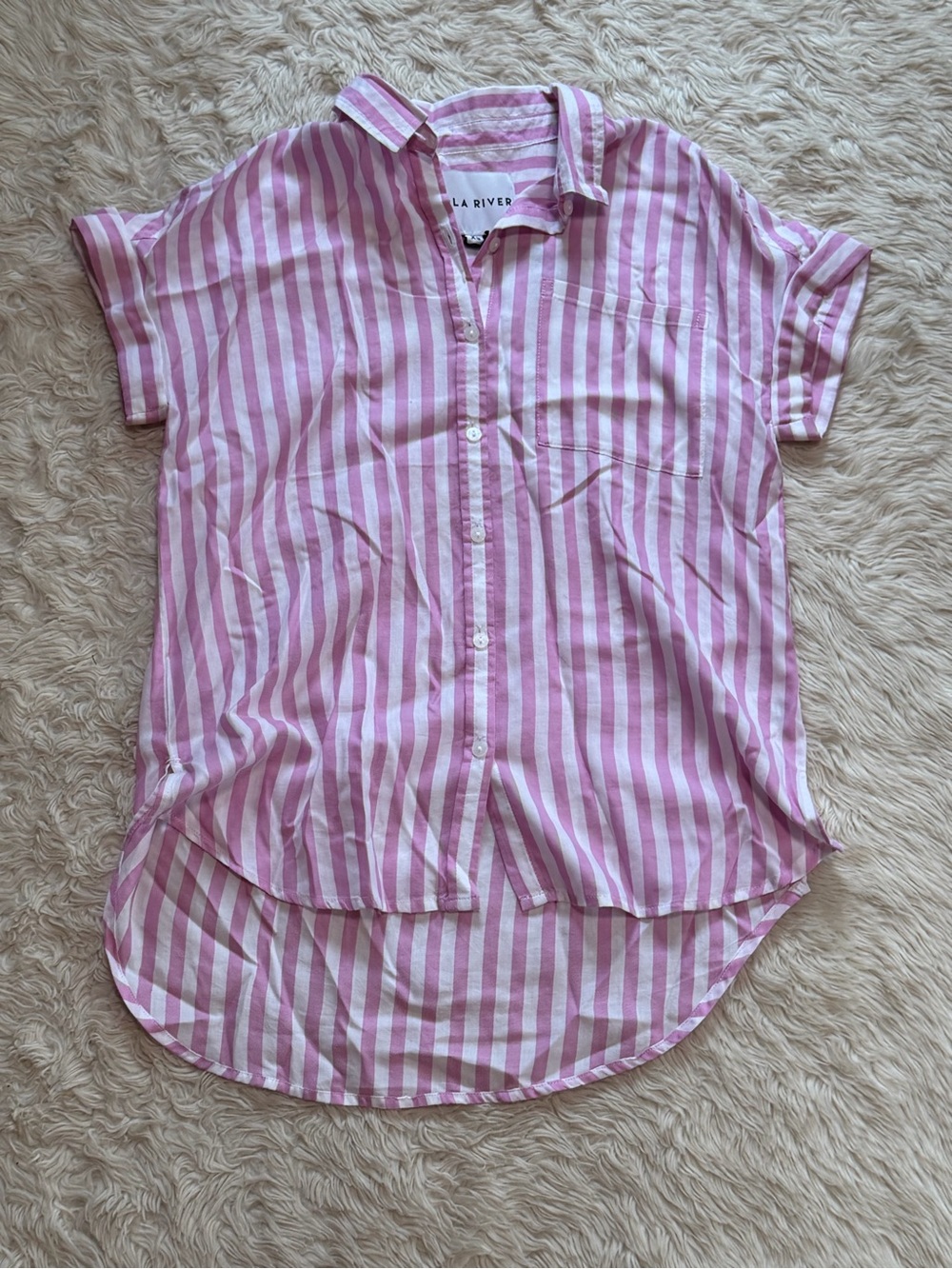 NWT Lola River Kate Blouse in Crocus Pink White Stripe - Size XS - Picture 2 of 6